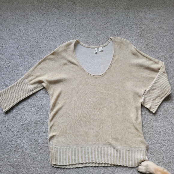 Moth Anthropologie Dolman 3/4 Sleeve Linen Cotton Blend Cream Sweater Size Large - Picture 7 of 7